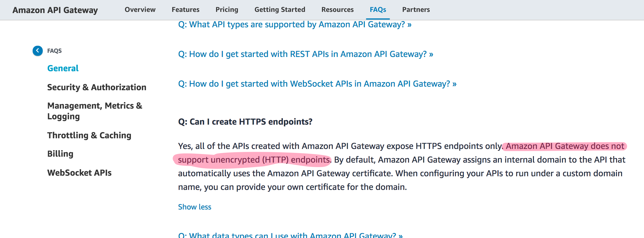 API Gateway is HTTPS only